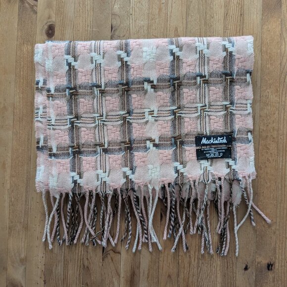 Mackintosh Scotland 90% Merino Wool 10% Cashmere Scarf Plaid Fringe Pink Woven - Picture 1 of 6